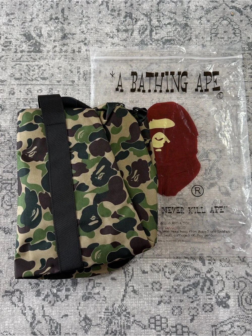 Bape Green Camo Duffel with Black Straps